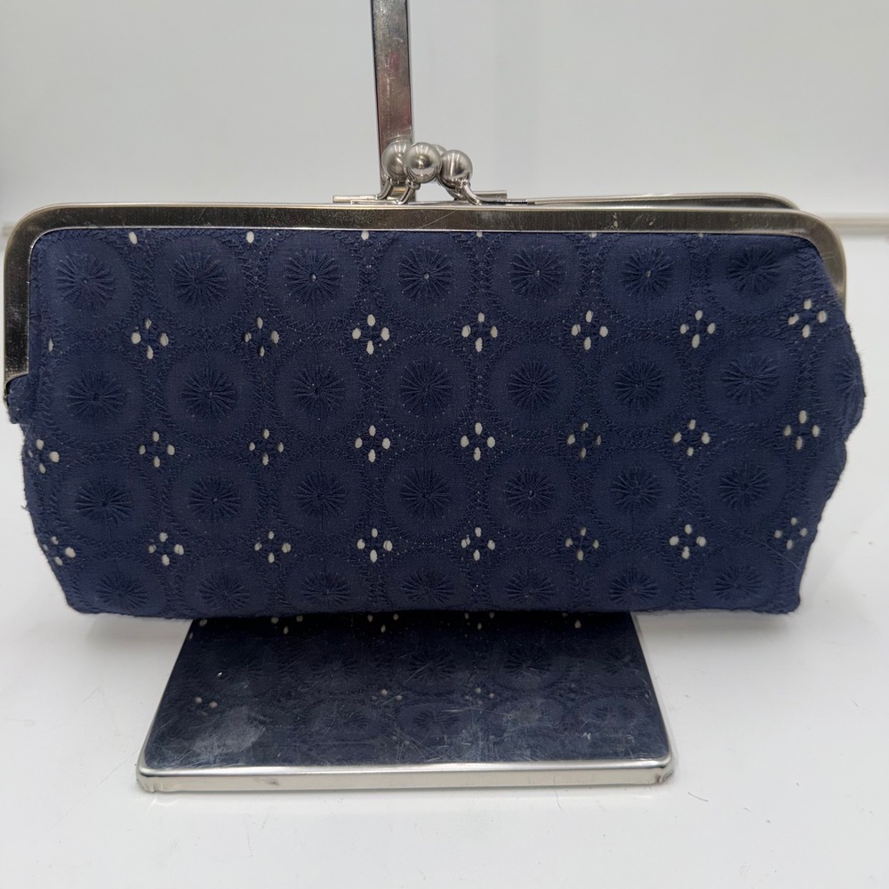 Mark by Avon Navy Blue Eyelet Clutch Coin Purse Kiss Lock Wallet Organizer